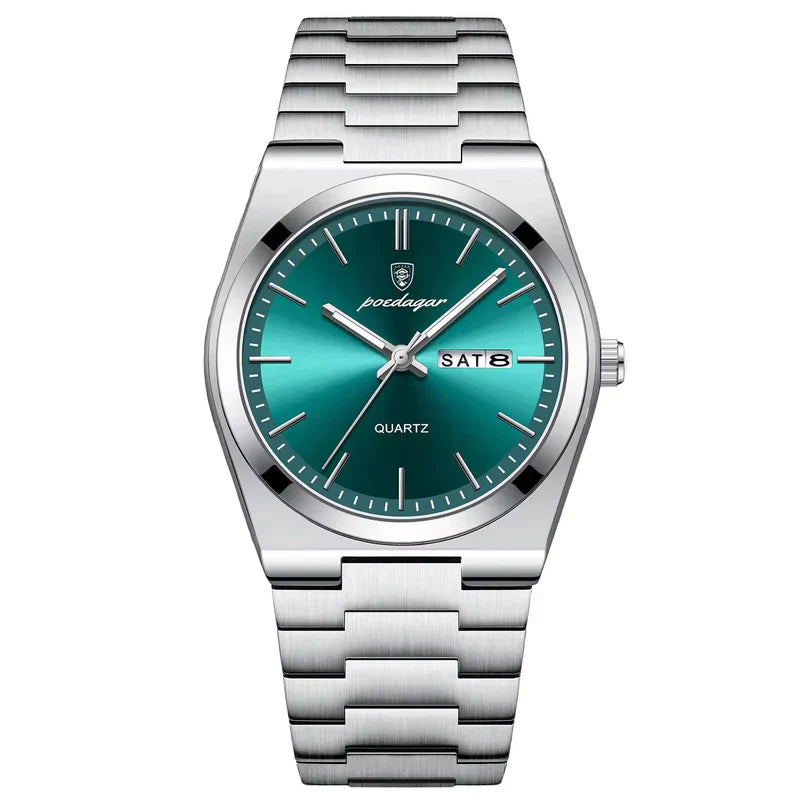 Montre Homme Poedagar — Acier Inoxydable, Lumineuse & Date | Collection Élégance