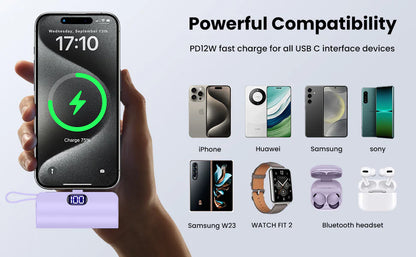 Mini Power Bank 2-en-1 – Ultra-Rapide et Durable (5000mAh), compatible iPhone & Android type C