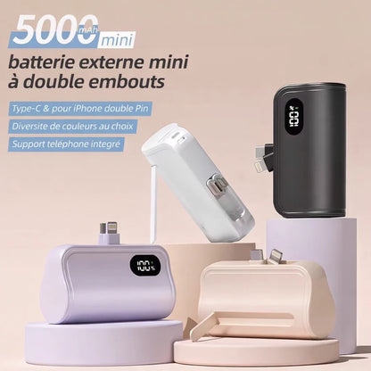 Mini Power Bank 2-en-1 – Ultra-Rapide et Durable (5000mAh), compatible iPhone & Android type C