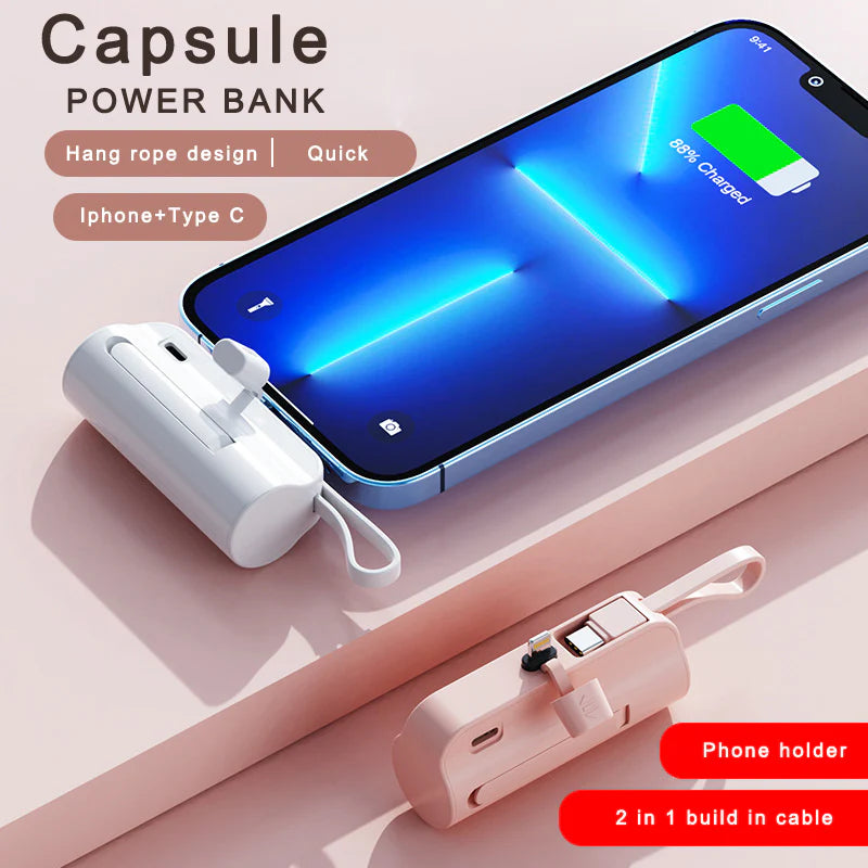 Mini Power Bank 2-en-1 – Ultra-Rapide et Durable (5000mAh), compatible iPhone & Android type C