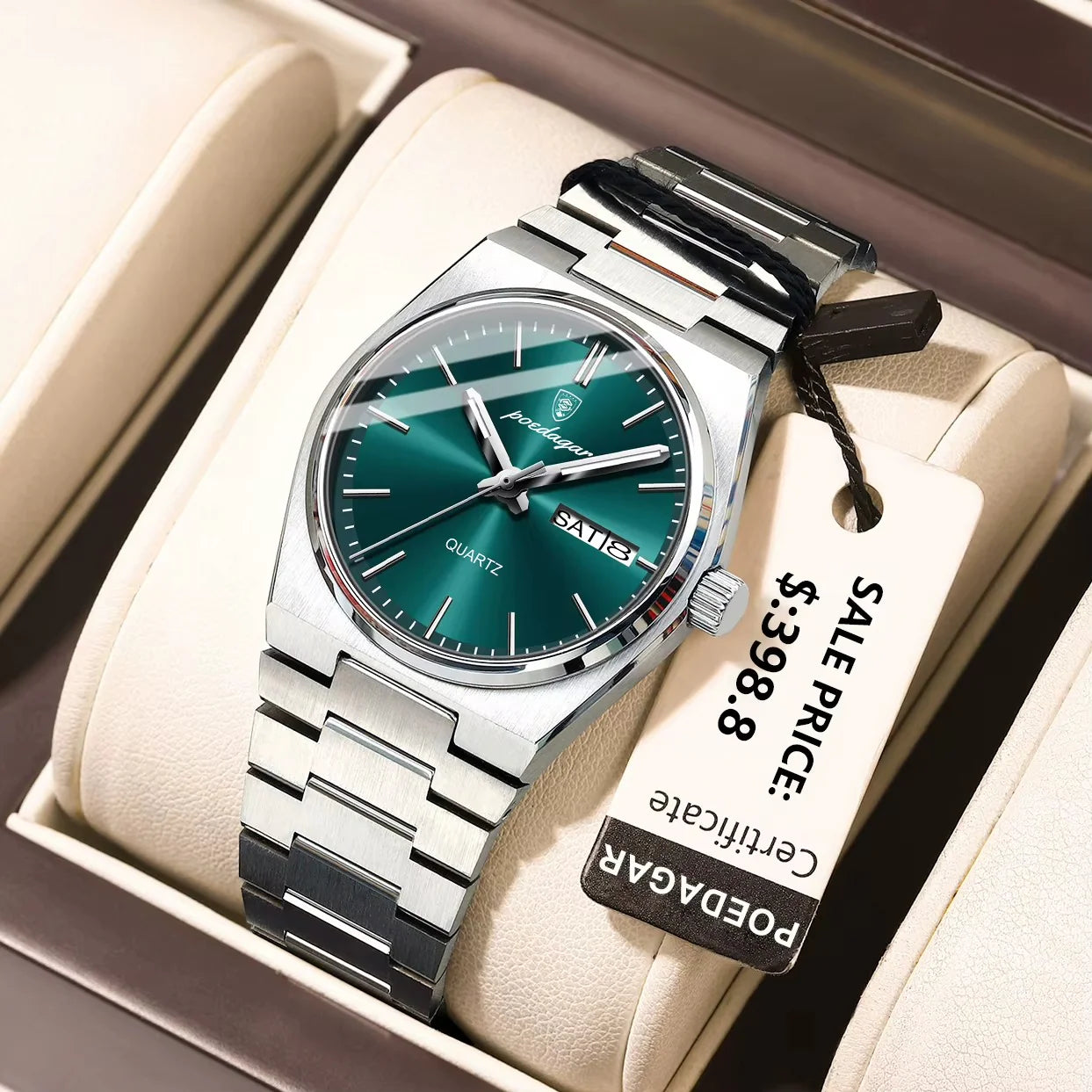 Montre Homme Poedagar — Acier Inoxydable, Lumineuse & Date | Collection Élégance